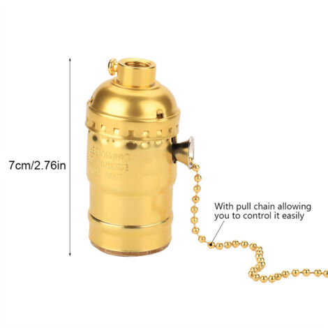 Eujgoov Vintage Aluminium E27 Lampenfassung mit Zugkette, für die Innendekoration (GOLD)
