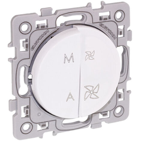 Eur Ohm – Interrupteur VMC 2 vitesses blanc – Compatible VMC – Installation encastrée ou saillie – Plaque de fixation métal incluse