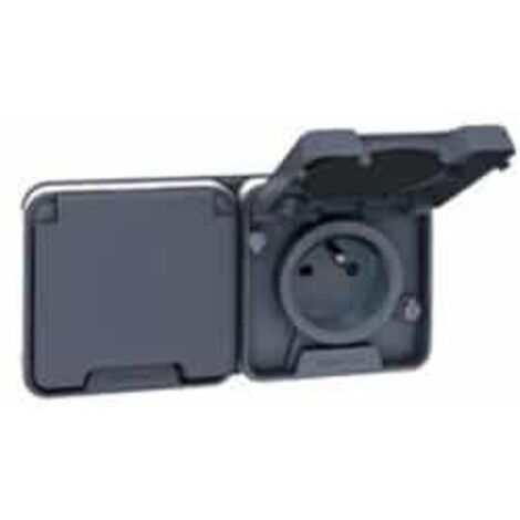 Eur Ohm – Prise de courant étanche 2P+T – Installation encastrée – IP55 – Pour environnements humides – Gris RAL 7012 – 16A – Oxxo