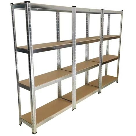 EURO VANADIUM - Estantería triple de carga pesada de metal, 2,10 m lineales, 12 estantes Madera 30 cm