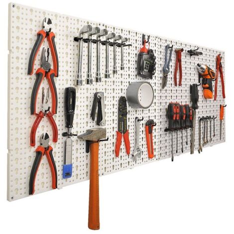 Euro Vanadium – Panneau mural de rangement d'outils – Lot de 2 panneaux 49x30cm en PVC – Charge max 20kg – Avec crochets variés