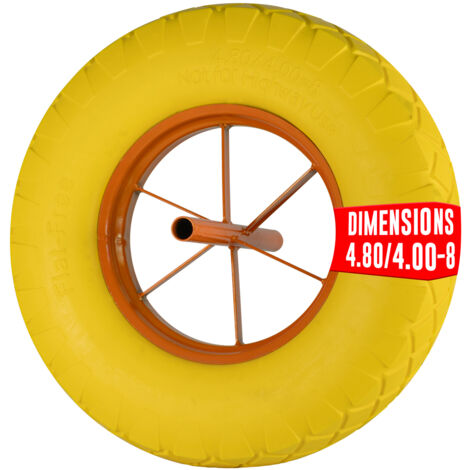 Euro Vanadium – Roue de brouette pleine increvable 15' – Ø 390 mm – Axe 20 mm – Caoutchouc renforcé – Capacité 180 kg – Pour terrains irréguliers