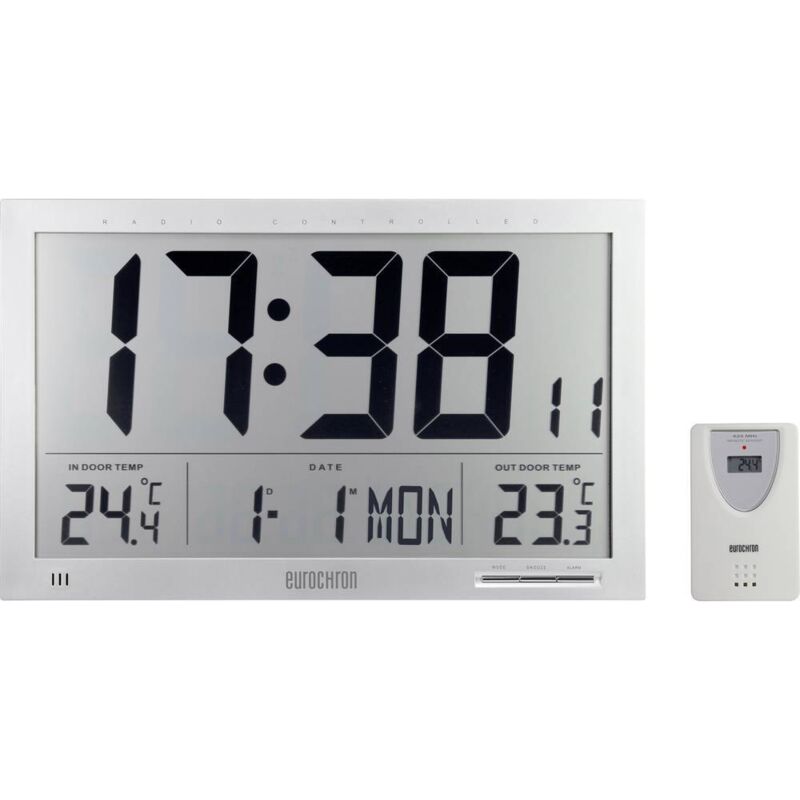 Efwu Jumbo 102 radiopiloté(e) Horloge murale 370 mm x 230 mm x 30 mm argent - Eurochron