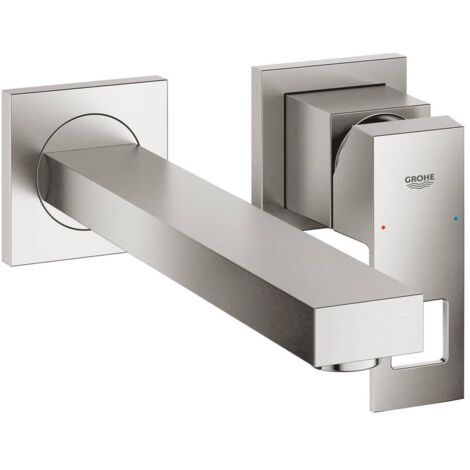 EUROCUBE Mezclador de lavabo con 2 orificios Montaje a pared acero 231mm