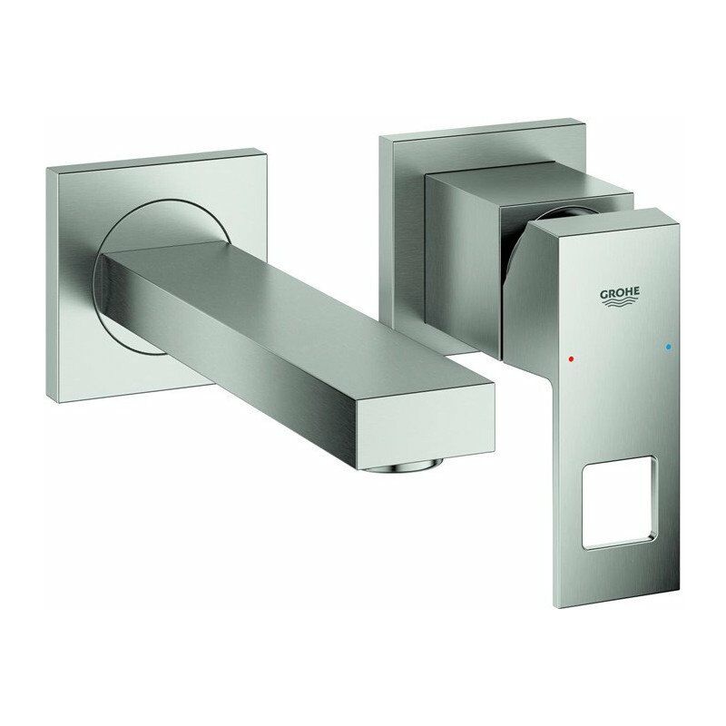 

EUROCUBE Mezclador de lavabo de 2 orificios de pared de acero de 171 mm