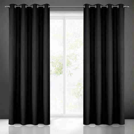 Eurofirany Rita Tenda Liscia Semplice Monocolore – 8 Occhielli Moderni, Camera da Letto, Soggiorno, Salone, cameretta dei Bambini, 1 Pezzo, Poliestere, Nero, 140x250 cm