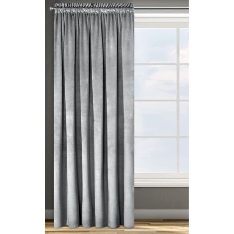 Eurofirany ROSA Tenda in Velluto con Fettuccia Arricciatenda - 1 Unità, Soffice, Pannello, Drappo Classico, Glamour, Elegante, Soggiorno, Camera da Letto, 290 g/m2, 140x270 cm, Argento