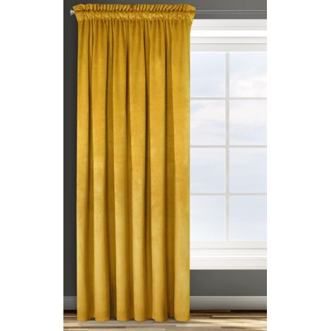 Eurofirany ROSA Tenda in Velluto con Fettuccia Arricciatenda - 1 Unità, Soffice, Pannello, Drappo Classico, Glamour, Elegante, Soggiorno, Camera da Letto, 290 g/m2, 140x270 cm, Giallo Senape