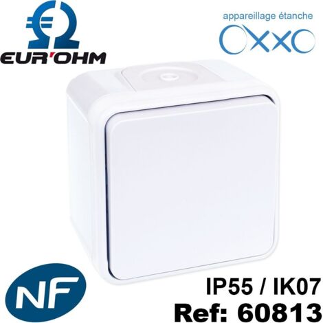 EUROHM OXXO BOUTON POUSSOIR ÉTANCHE COMPLET BLANC IP55 - 60813