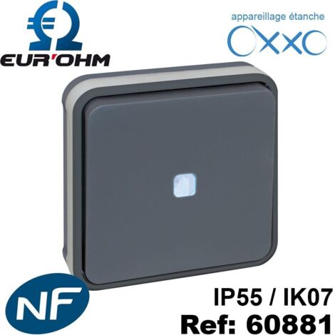 EUROHM OXXO INTERRUPTEUR VA ET VIENT LUMINEUX ÉTANCHE COMPLET ENCASTRÉ BLANC IP55 - 60889