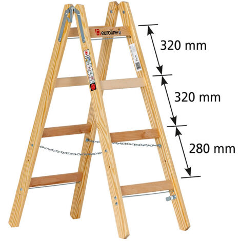 Euroline Holz Sprossenstehleiter Nr. 12506 mit Eimerhaken 2x4 Sprossen