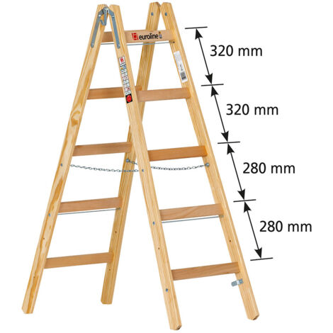 Euroline Holz Sprossenstehleiter Nr. 12506 mit Eimerhaken 2x5 Sprossen
