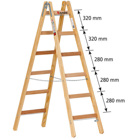 Euroline Holz Sprossenstehleiter Nr. 12506 mit Eimerhaken 2x6 Sprossen