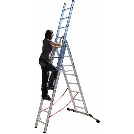 Euroline Premium 30766 Mehrzweckleiter, 3-teilig 3x10 Sprossen mit Vario-Traverse