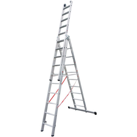 Euroline Premium 30777 Stufen Mehrzweckleiter mit Wandlaufrollen 3-teilig 3x10 Stufen