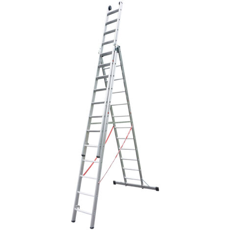 Euroline Premium 30777 Stufen Mehrzweckleiter mit Wandlaufrollen 3-teilig 3x12 Stufen