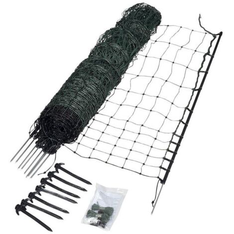EuroNetz rete verde per pollame altezza 112 cm con 1 punta inclusi 9 picchetti e altezza 25 m
