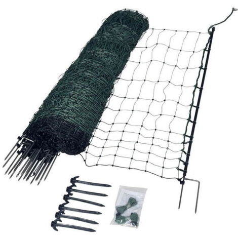 EuroNetz rete verde per pollame altezza 112 cm con 2 punte inclusi 15 picchetti e altezza 50 m