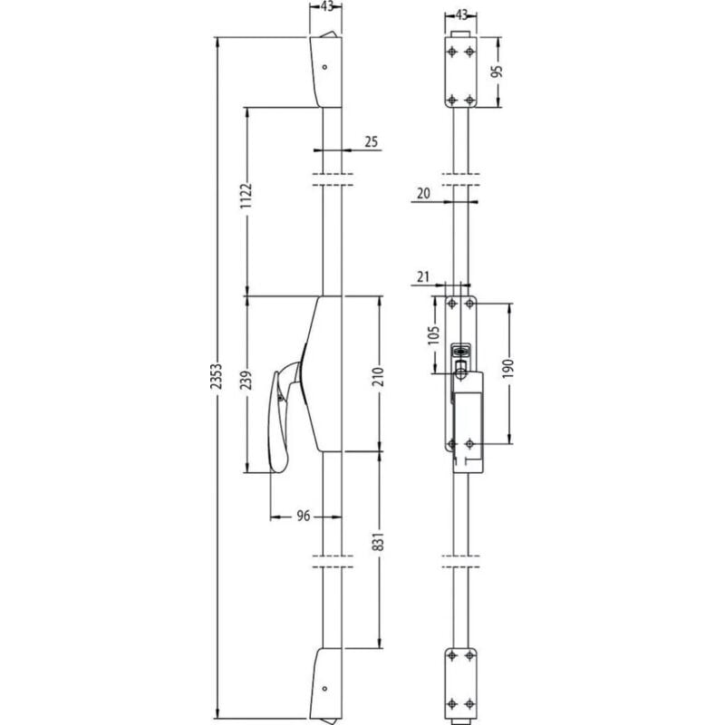 JPM - Crémone Europad Design 2 points haut et bas reversible noir