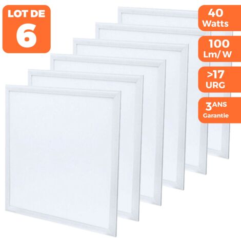 Europalamp – Pack de 6 dalles LED 600x600 40W blanc neutre 4000K – Haute luminosité 3600 lm – Installation faux plafond – Angle de diffusion 120°