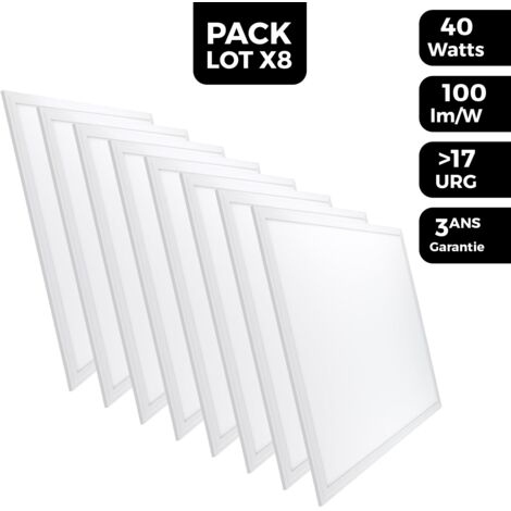 Europalamp – Pack de 8 dalles LED 600x600 40W – Blanc neutre 4000K – Flux lumineux 3600 lm – Installation facile faux plafond