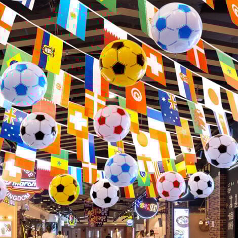European Football League Decoration Set/9.5m 24 Nations Chain Flags 5pcs Inflatable Football Suitable for Home Garden Bar Olympic Football Party Decoration
