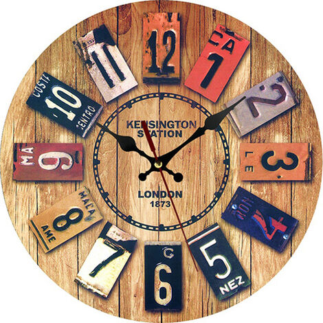 main image of "European style creative wooden clock personalized round wall clock for living room and bedroom decoration"