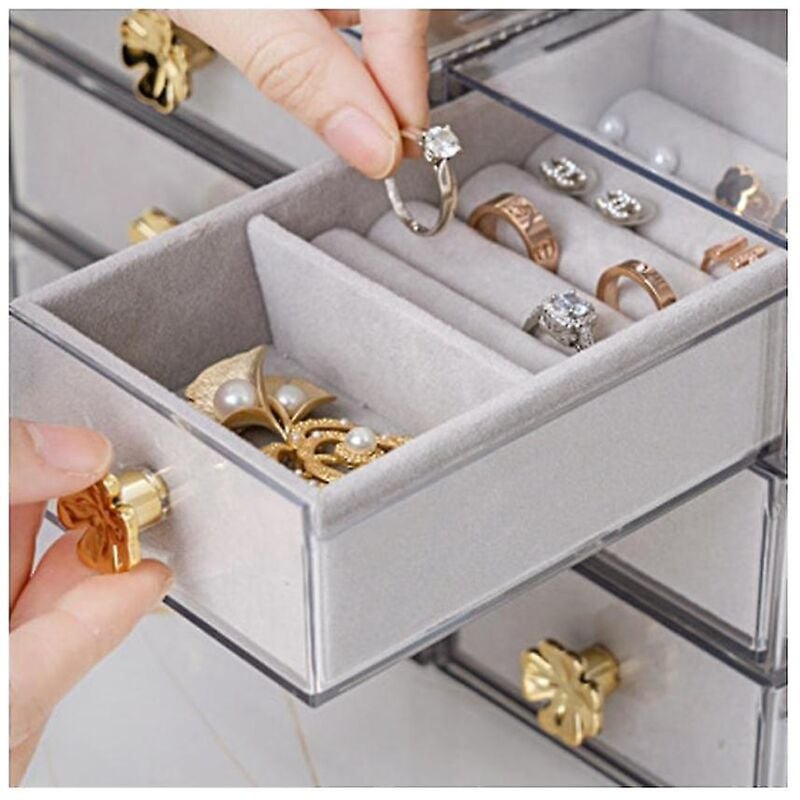 Boîte à bijoux multi-grilles de style européen, boîte de rangement transparente pour colliers et boucles d'oreilles, présentoir pour les yeux, 19,5 x