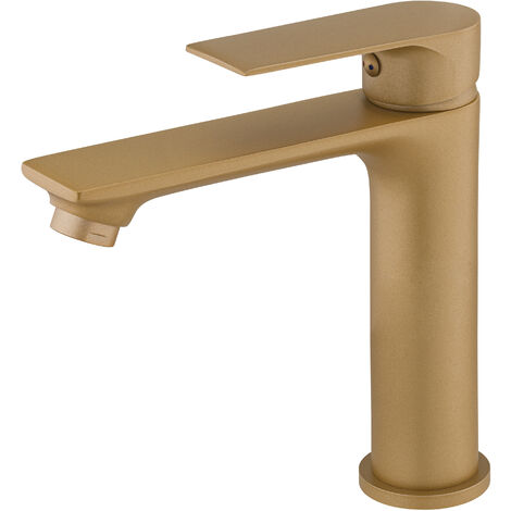 Eurosanit – Mitigeur lavabo doré brossé – Corps en laiton – Aérateur mousseur – Cartouche céramique 35mm – Bonde CLIC-CLAC gold