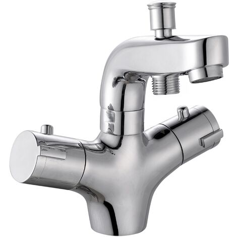 Eurosanit – Mitigeur thermostatique de baignoire en laiton – Bouton sécurité anti-brûlure 38°C – Inverseur automatique – Sortie douche M1/2'