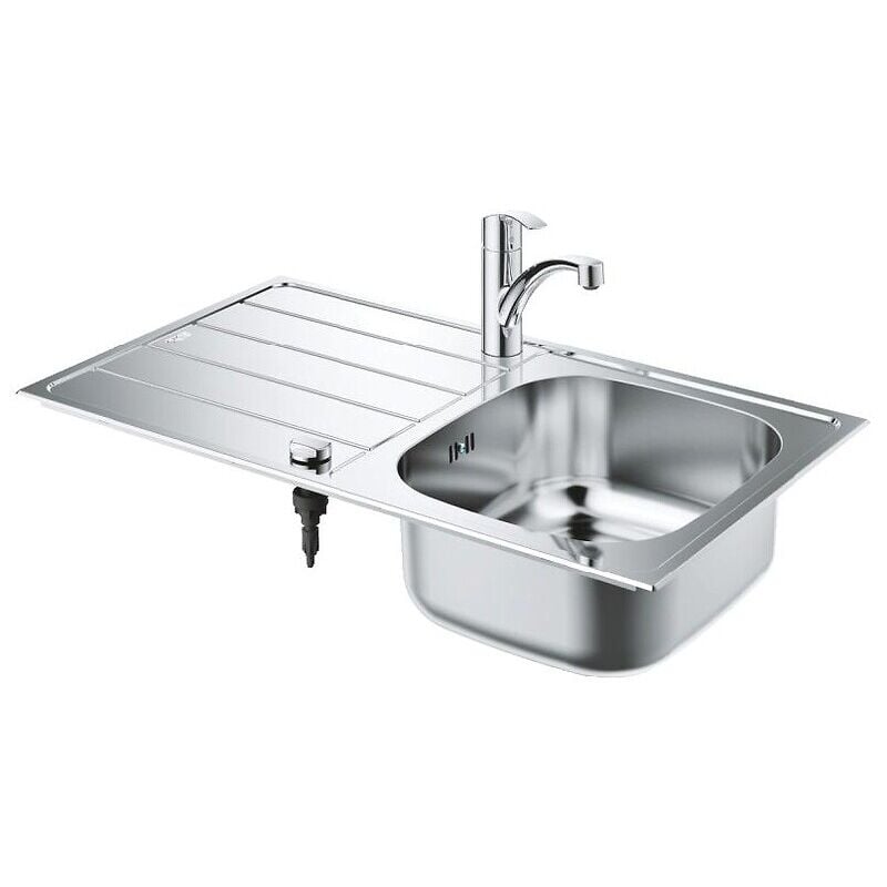 Grohe - Pack évier Inox K200 860x500 mm 1 cuve + 1 égouttoir avec mitigeur de cuisine Eurosmart bec bas (33281002)