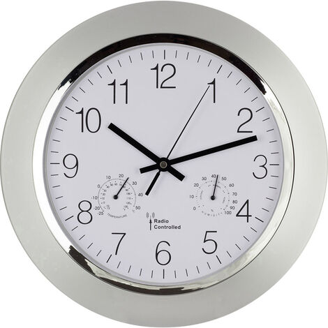 EUROTIME 56004 Funk Wanduhr 34 cm x 5 cm Silber