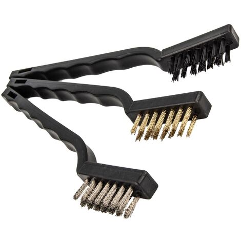 EUROTOOLS Drahtbürstensatz 3-teilig, Stahl-,Messing- und Kunststoffborsten, 175 mm