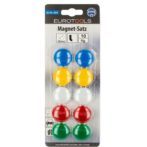 EUROTOOLS Magnet-Satz - Ø 30 mm - 10 - teilig, farbig sortiert