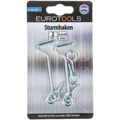 Sturmhaken, Hakenschloss Kabinenhaken 2 Stück, inkl. Schrauben, Stahl verzinkt EUROTOOLS