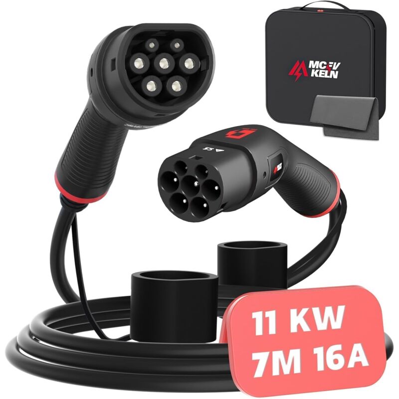 Ev Câble pour Voiture Électrique et phev, Type 2 à Type 2, 11KW 16A, Triphasé, 7M Câble T2 Compatible avec Model 3,Y, Zoe, e 208, 500 e, ID.3, ID.4,