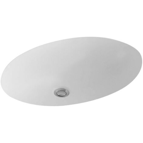 Evana, Vasques à encastrer par le dessous, 500 x 350 mm, Ovale, paroi extérieure émaillée, sans plage de robinetterie, avec trop-plein, En porcelaine sanitaire Blanc