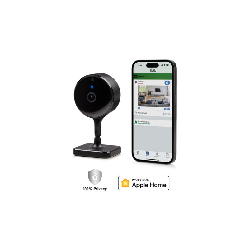 EVE - Caméra de surveillance interieure securisee, confidentialite absolue, HomeKit Secure Video, Notifications sur iPhone iPad