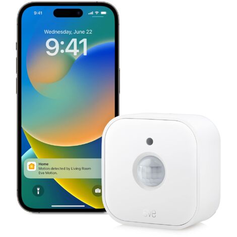 Eve Motion (Matter) - Sensore intelligente di movimento e luce, per interni ed esterni, compatibile con Apple Home, Alexa, Google Home, SmartThings, richiede un Thread Border Router