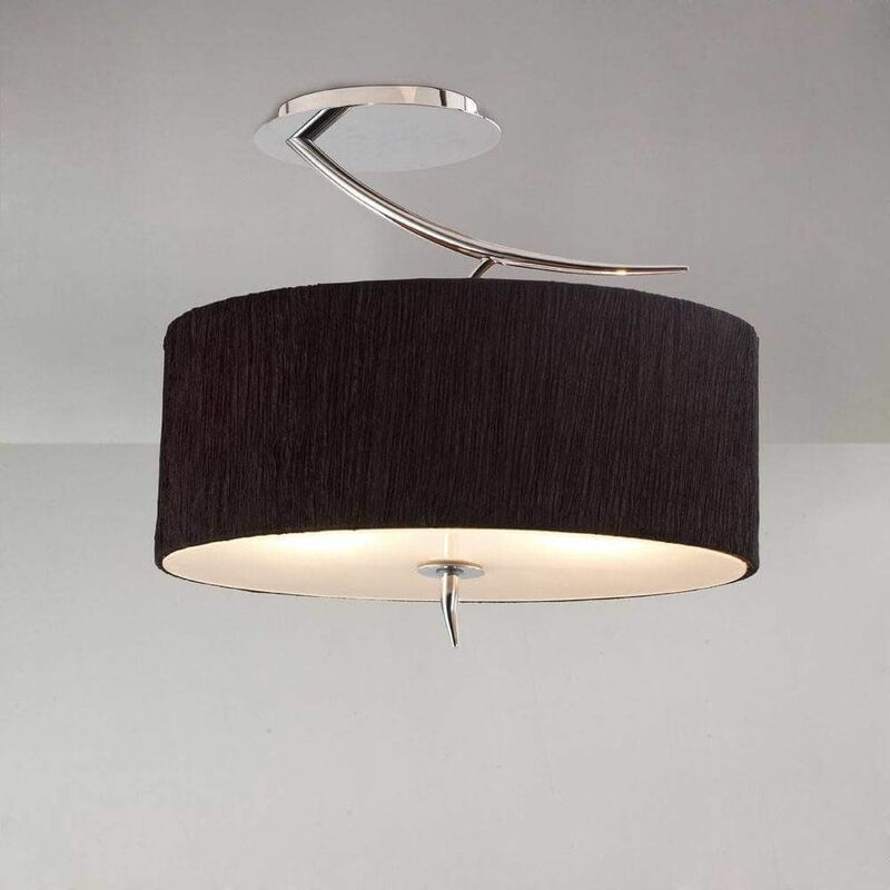 Eve semi-ceiling light 2 bulbs E27, polished chrome with oval black lampshade