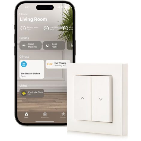 Eve Shutter Switch - Controller intelligente per tapparelle con programmazioni, ombreggiatura adattiva, controllo vocale di Siri, timer, accesso remoto, senza bridge, Bluetooth/Thread, Apple Home
