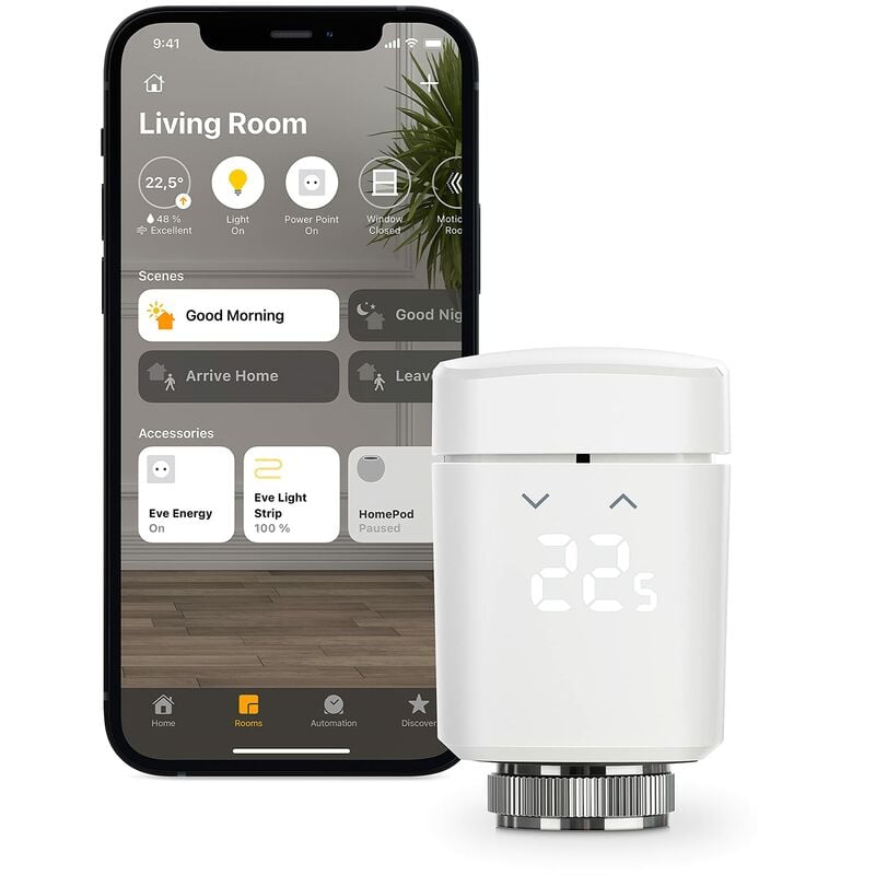 EVE - Thermo, valvola termosifone intelligente con display a led, controllo automatico della temperatura, senza gateway, controlli touch integrati,