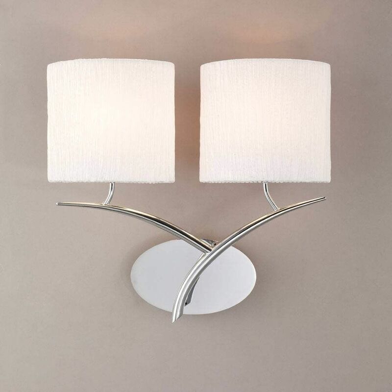 09diyas - Eve wall light with switch 2 E27 bulbs, polished chrome with oval white lampshades
