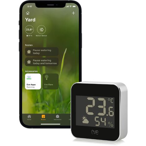 Eve Weather (Apple Home) – Stazione meteo connessa, monitorare temperatura, umidità e pressione barometrica, tendenza del tempo, impermeabilità IPX4, display, Bluetooth