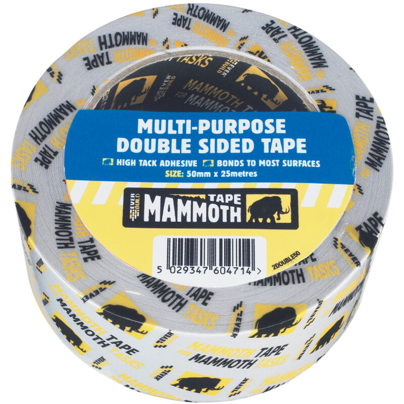 Mammoth Multi Purpose 2-Side Tape 25m x 50mm White/Clear - Transparent - Everbuild