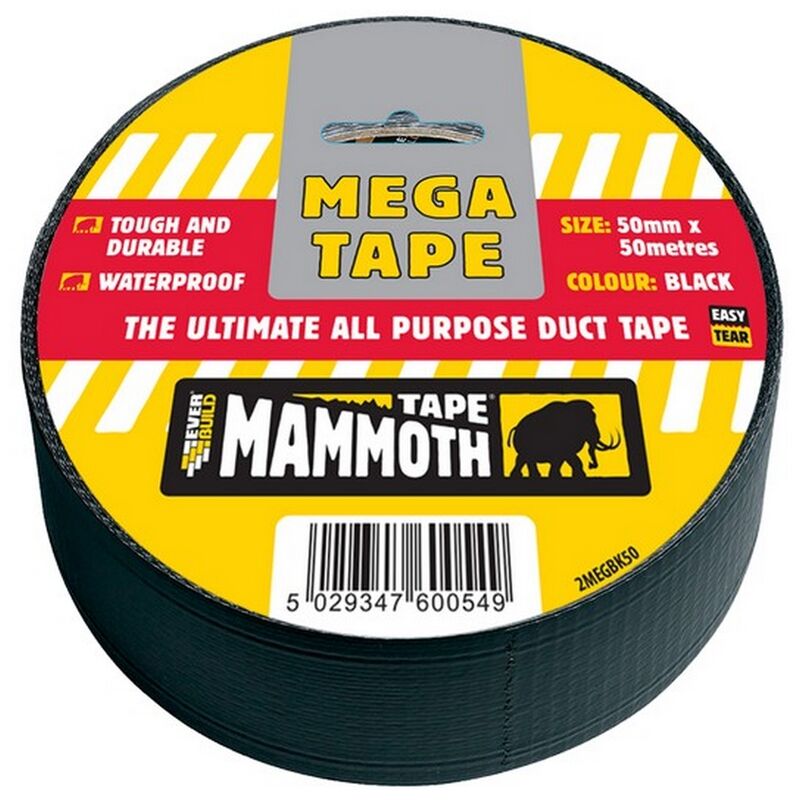 Mega All Purpose Tape Black 50mm x 50m - Everbuild