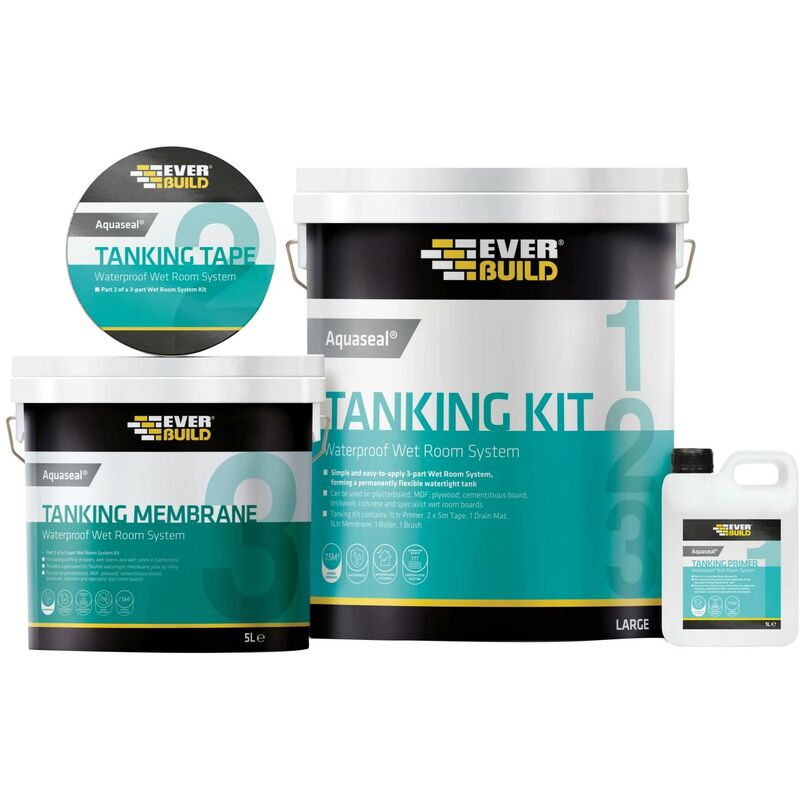 Everbuild - Aquaseal Tanking Kit Wet Room System Waterproofing Kit Large 7.5m