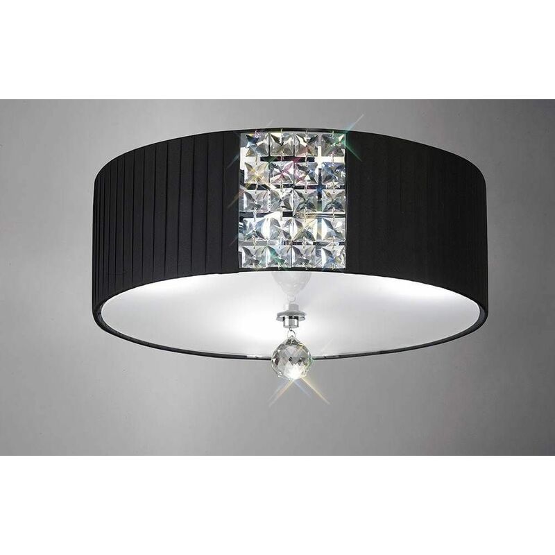 09diyas - Evelyn round ceiling lamp with black shade 3 lights polished chrome / crystal
