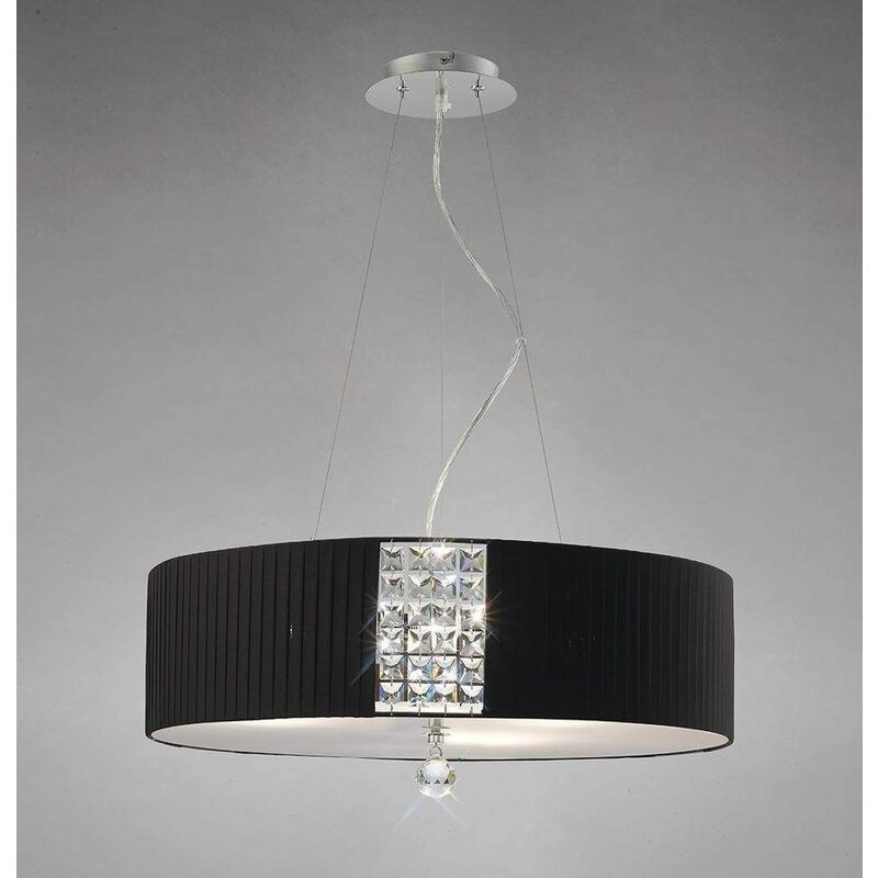 09diyas - Evelyn round pendant light with black shade 5 lights polished chrome / crystal