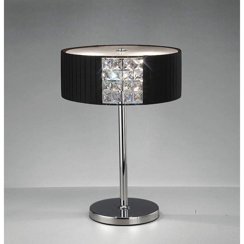 09diyas - Evelyn Round Table Lamp with Black Lampshade 2 Polished Chrome / Crystal Bulbs